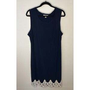 SOHO APPAREL LTD Navy Blue Sleeveless Midi Dress Lace Trim Women Plus 2X NWT‎